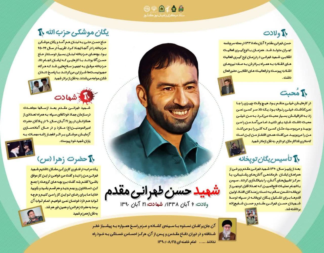 اینفوگرافی زندگینامه پدر موشکی ایران شهید حسن تهرانی مقدم